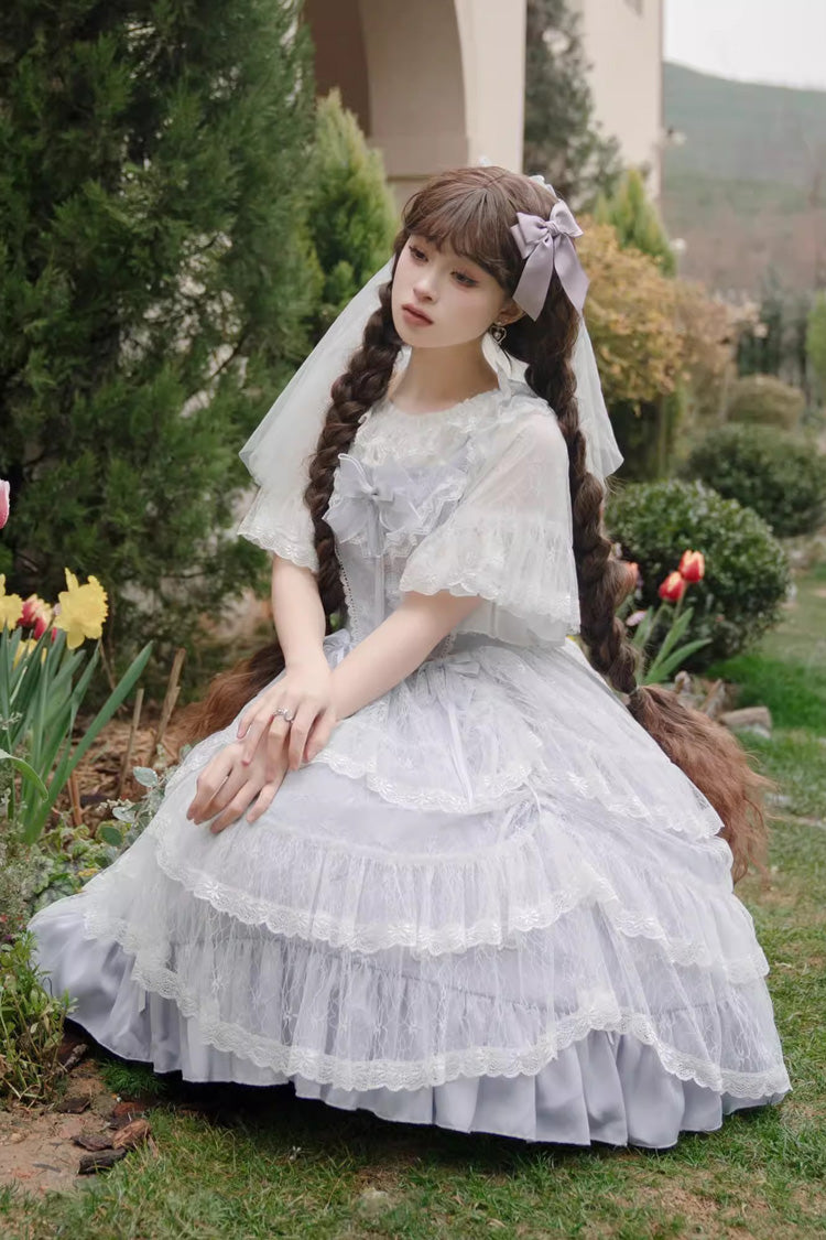 Blue Jacquard Bowknot Jsk Dress - Sweet Elegant Lolita Style