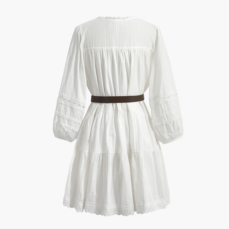 Boho Split Crochet Tassel Out Shirt Dress Hollow Belted