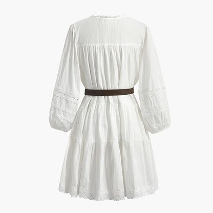 Boho Split Crochet Tassel Out Shirt Dress Hollow Belted