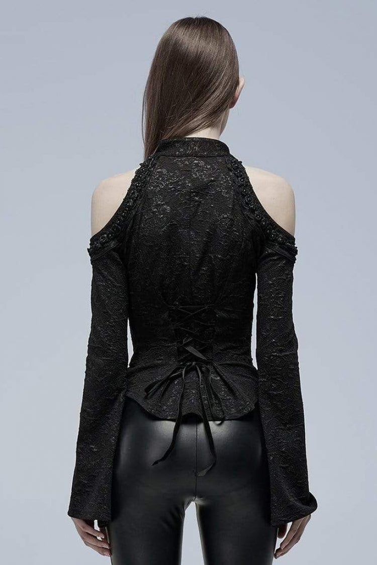 Women's Gothic Blouse with Lace-Up and Cutout Details