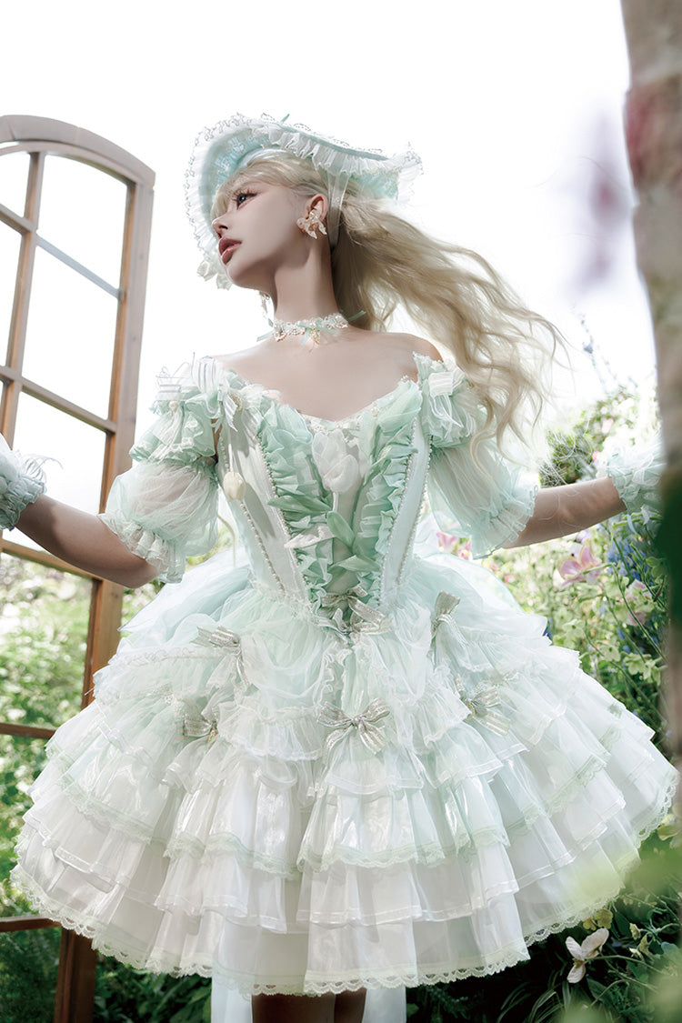 Emerald Layered Lace Bowknot Lolita JSK - Tulip Wind Chime