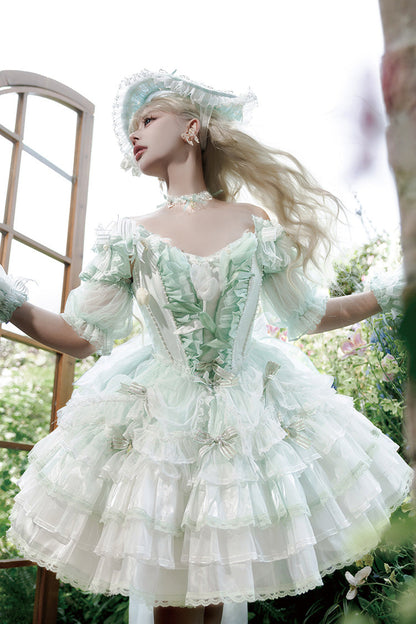 Emerald Layered Lace Bowknot Lolita JSK - Tulip Wind Chime