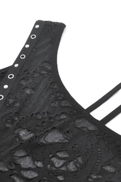 Asymmetric Hem Punk Top with Eyelet Lacing