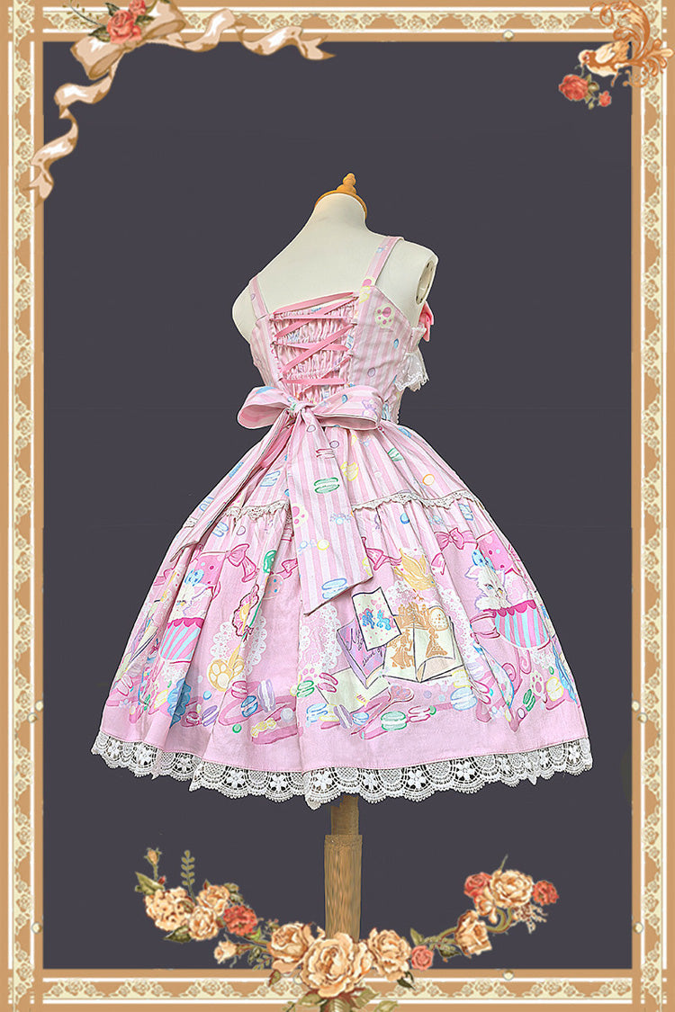 Rose Macarons Dolly House Square Neck Sleeveless Print Bow Sweet Lolita JSK Dress