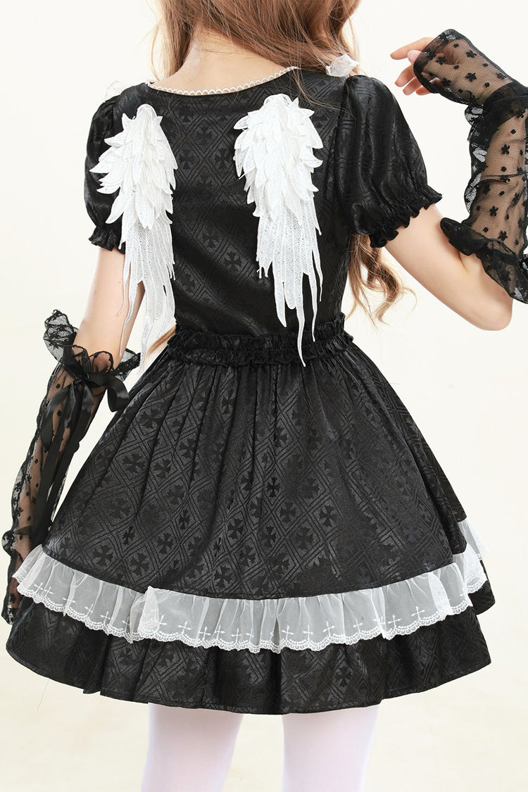 Lapel Collar Jacquard Ruffled Lace Gothic Dress