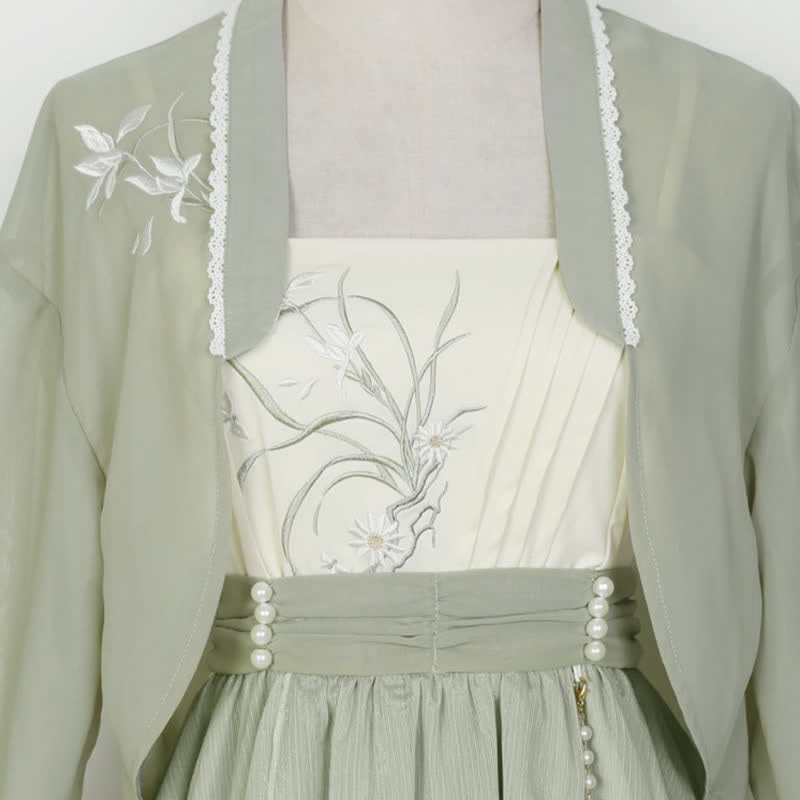 Trägerkleid aus Cardigan mit süßer Orchideenstickerei