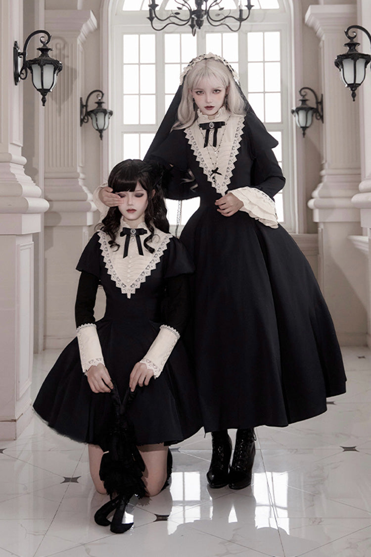 Letters and Poems Nocturne Nun Long Sleeves Ruffle Gothic Lolita Short Dress