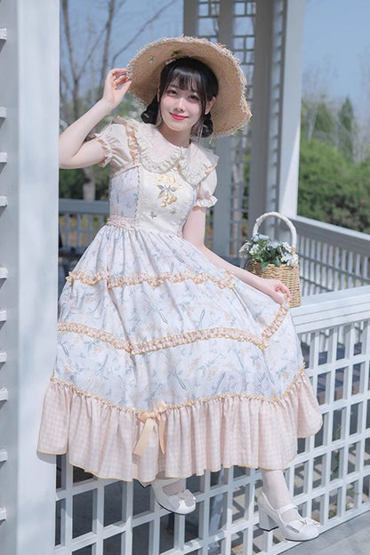 Butterfly and Cherry Embroidered Ruffled Sweet JSK Gown