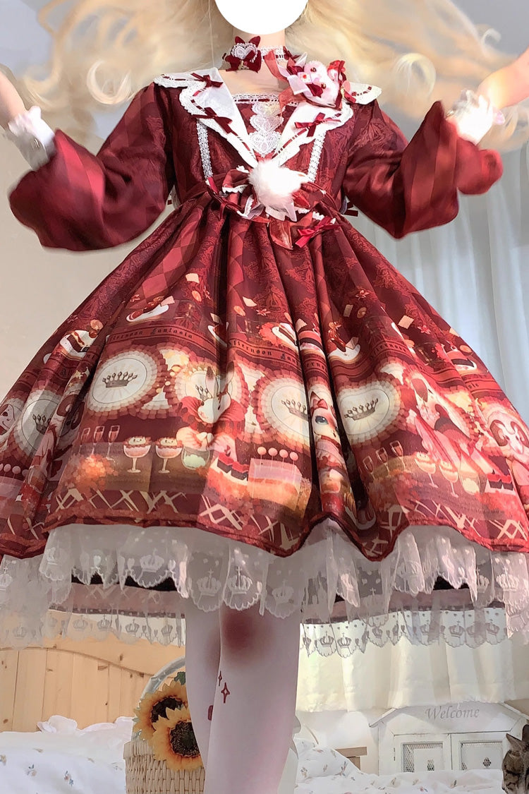 Afternoon Fantasia Print Ruffle Bowknot Sweet Lolita JSK Gown
