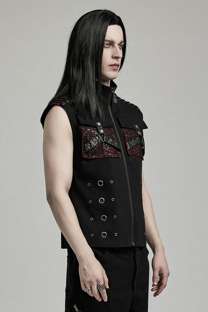 Stitching Slim Punk Vest with Stand Collar
