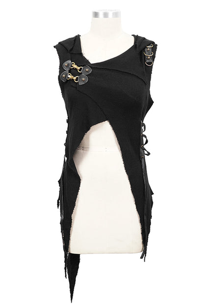 Hooded Asymmetric Gothic Sleeveless Top in Black - NoirEdge