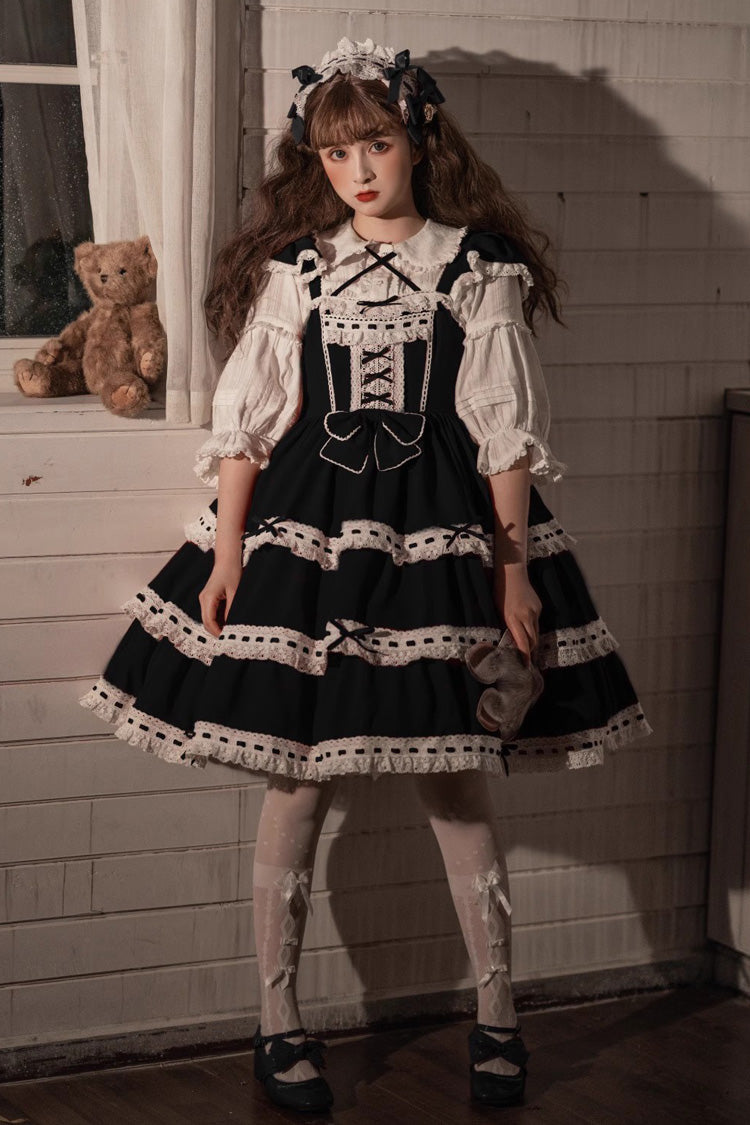 Black Antique Dolls Sweet Lolita Triple-Layered Bowknot JSK Dress