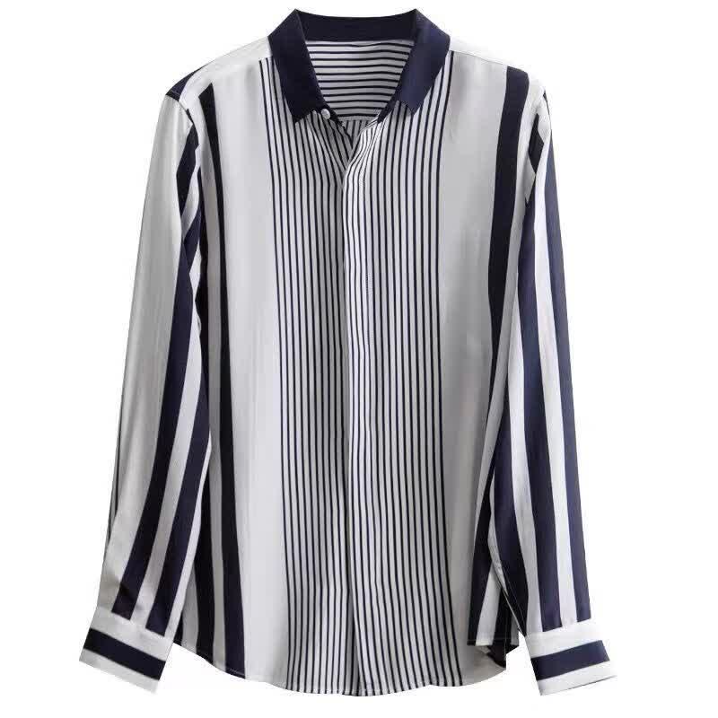 Stripe Print Long Sleeve Lapel Shirt Workwear