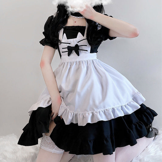 Robe de soubrette Lolita à nœud et motif chaton Kawaii