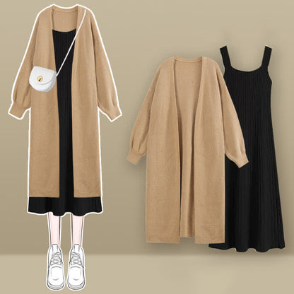 Cardigan Knit Set Outerwear Chic Dress Slip