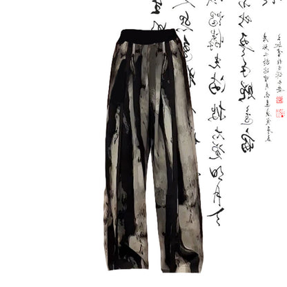 T-Shirt mit Cartoon-Katzen-Print, lockere Hose mit Wash-Painting-Print