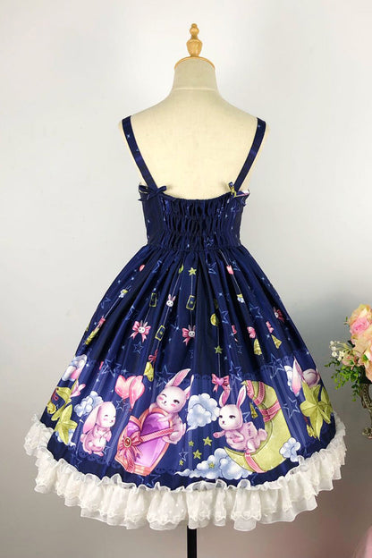 Bunny Star Paradise Sleeveless Print Ruffle Bowknot Lace Sweet Lolita Jsk Dress