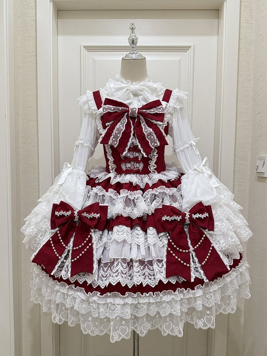 Red Big Bows Decoration Tiered Skirt Hanayome Lolita Dress