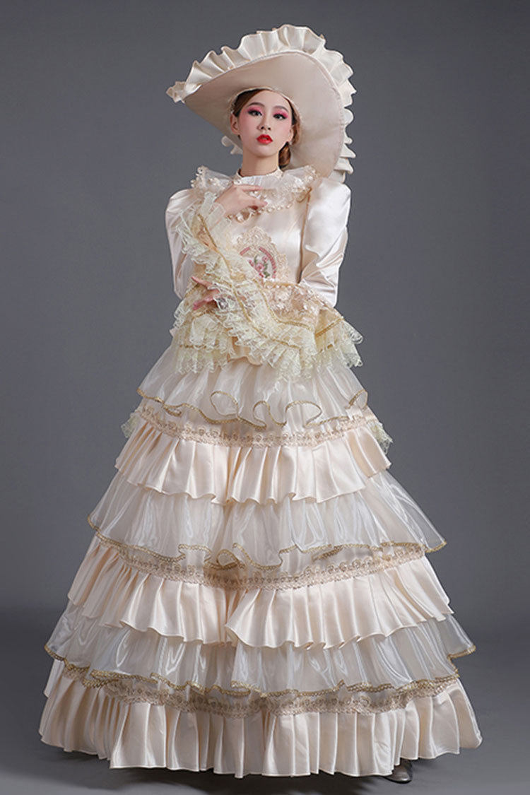 Tiered Prom Dress with Hime Sleeves & Ruffles