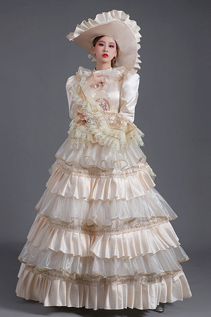 Tiered Prom Dress with Hime Sleeves & Ruffles