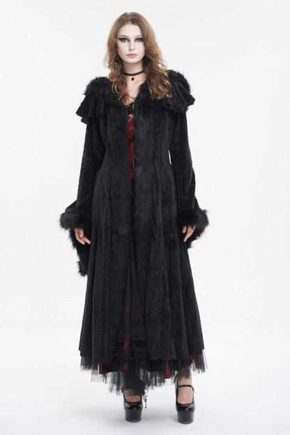 Gothic Women's Hooded Coat with Fluffy Long Bell Sleeves and Flared Silhouette