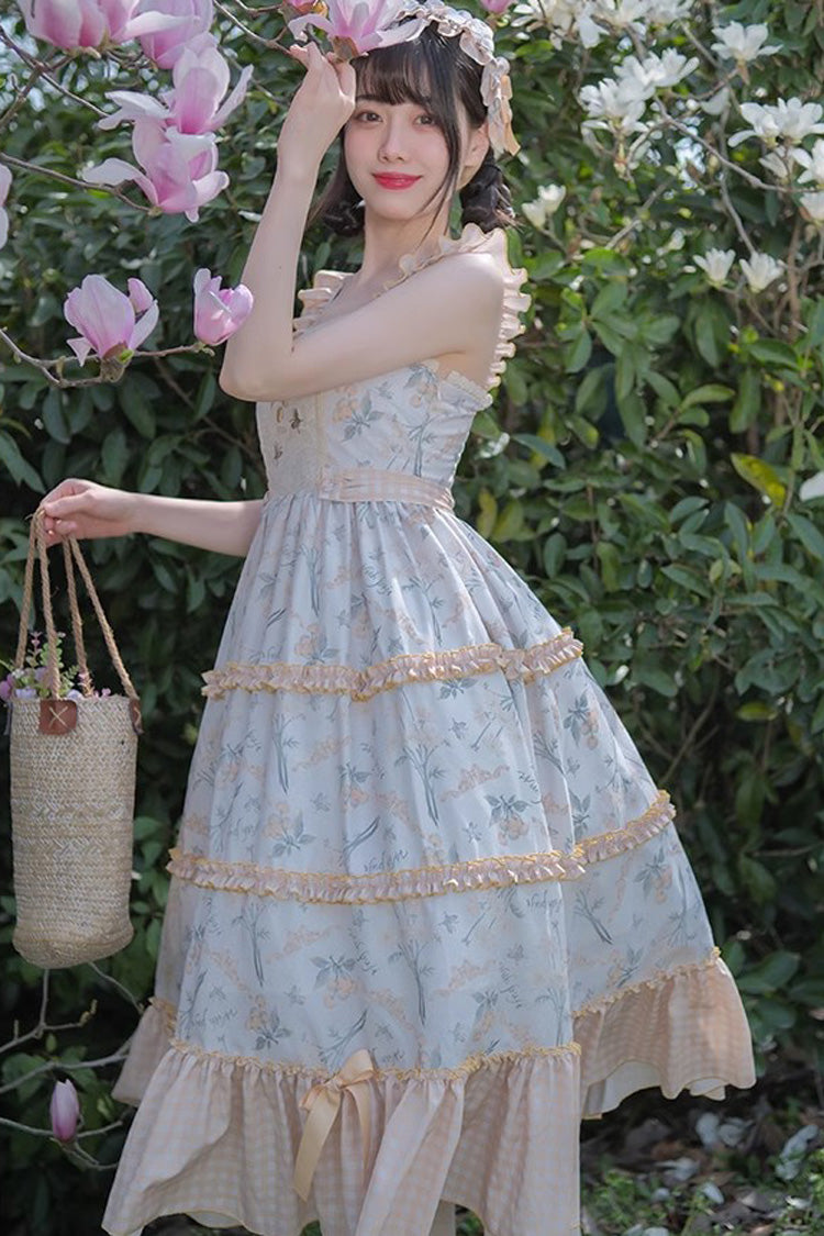 Summer Print Embellished Ruffle Lolita Jumper Dress