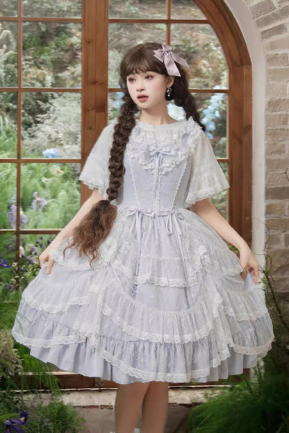 Blue Jacquard Bowknot Jsk Dress - Sweet Elegant Lolita Style