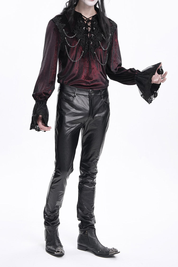 Gothic Men's Trousers with Faux Leather Button Detail