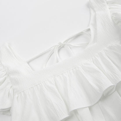 Up Top Blue Collar Pantskirt Sqaure Layered Lace