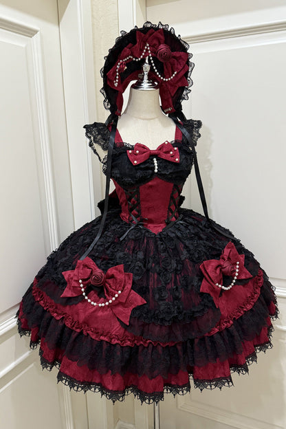 Rose Princess Ballet Lolita JSK with Bow and Lace - Noir