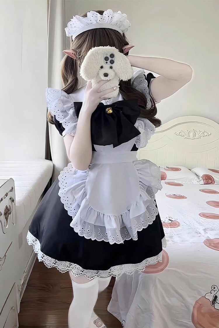 Maid Short Sleeves Ruffle Bow Sweet Plus Size Lolita Dress Two Tones