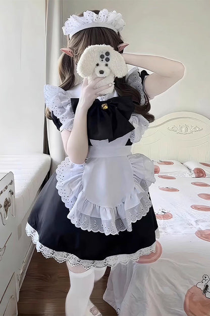 Maid Short Sleeves Ruffle Bow Sweet Plus Size Lolita Dress Two Tones