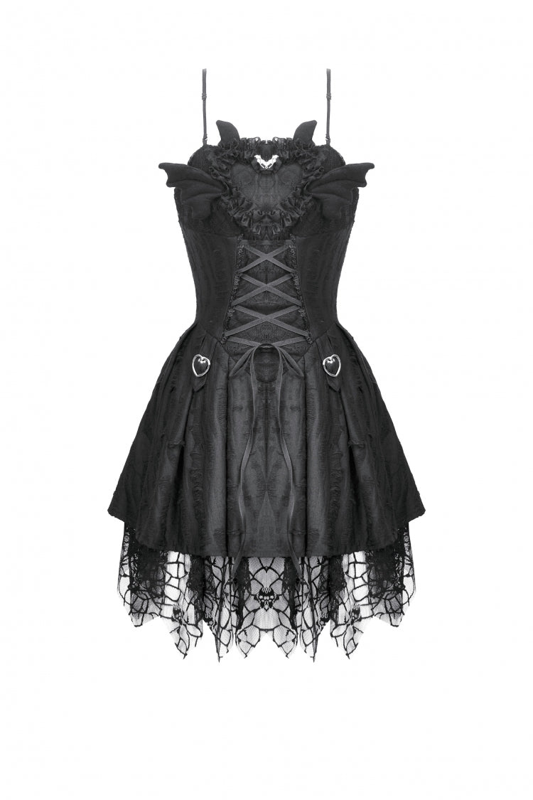 Pleated Dark Demon Slip Dress with Corset Lacing - NoirEdge