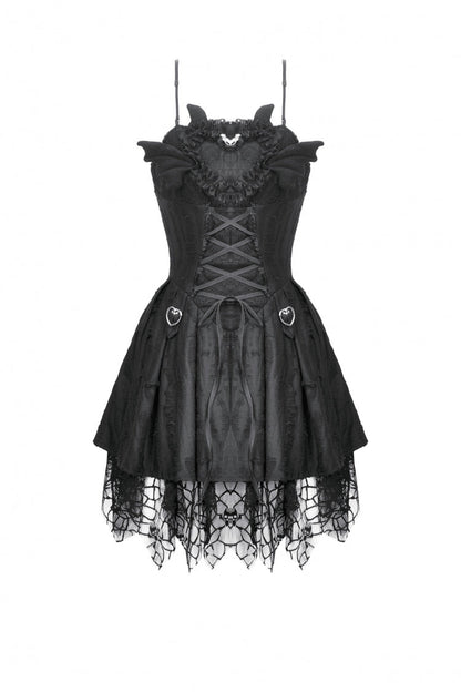 Pleated Dark Demon Slip Dress with Corset Lacing - NoirEdge