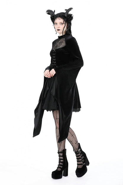 Velvet Gothic Wedding Gown with Mesh and Lace-Up Details