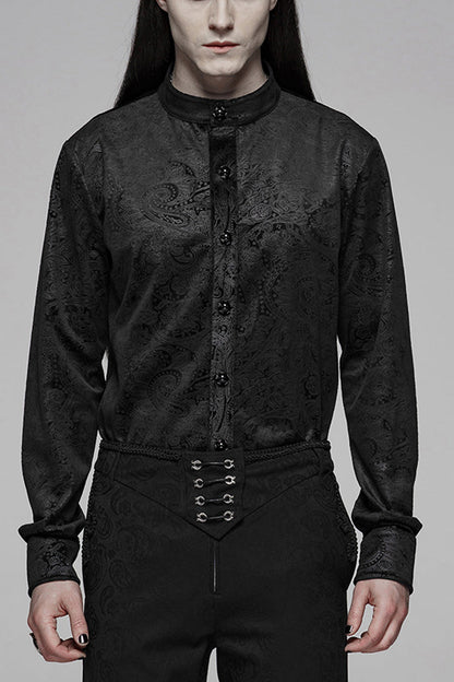 Men's Gothic Shirt with Gemstone Buttons and Print