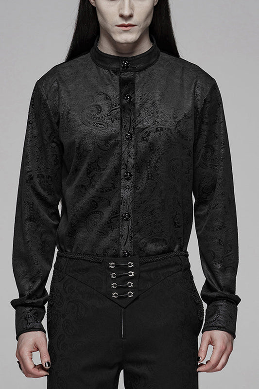 Men's Gothic Shirt with Gemstone Buttons and Print