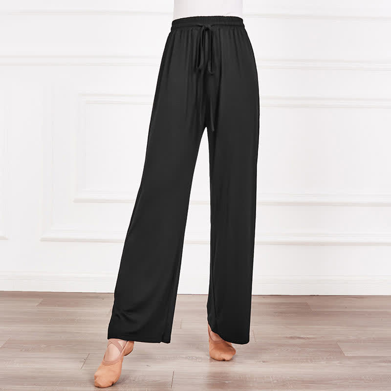 Pantalon décontracté élégant à taille haute et à lacets, coupe ample et fluide 