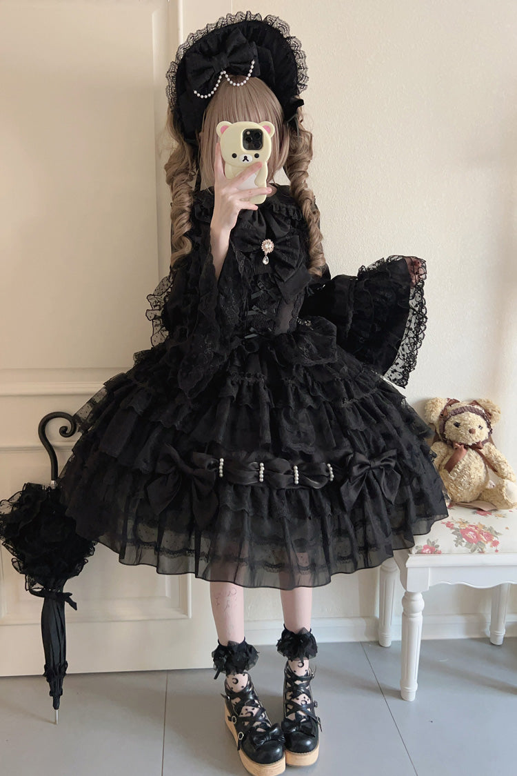 Black Dream Prologue Doll Multi-Layered Bow Gothic Dress