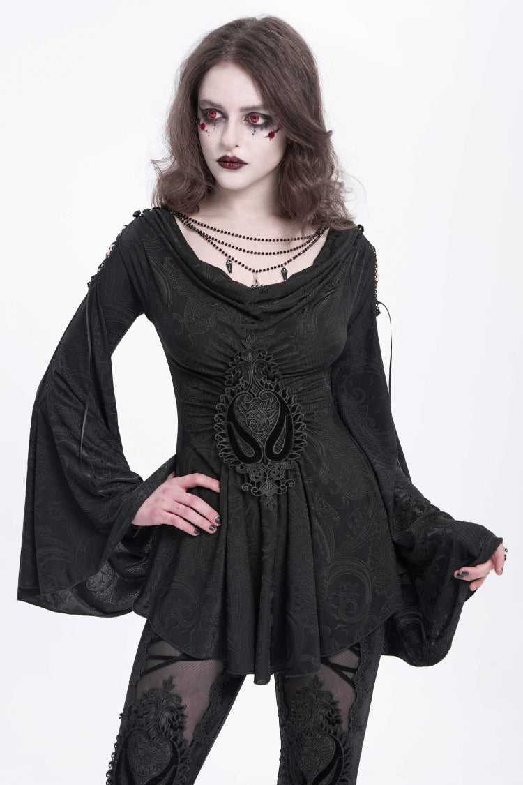 Embroidered Goth Blouse with Flared Sleeves - Women