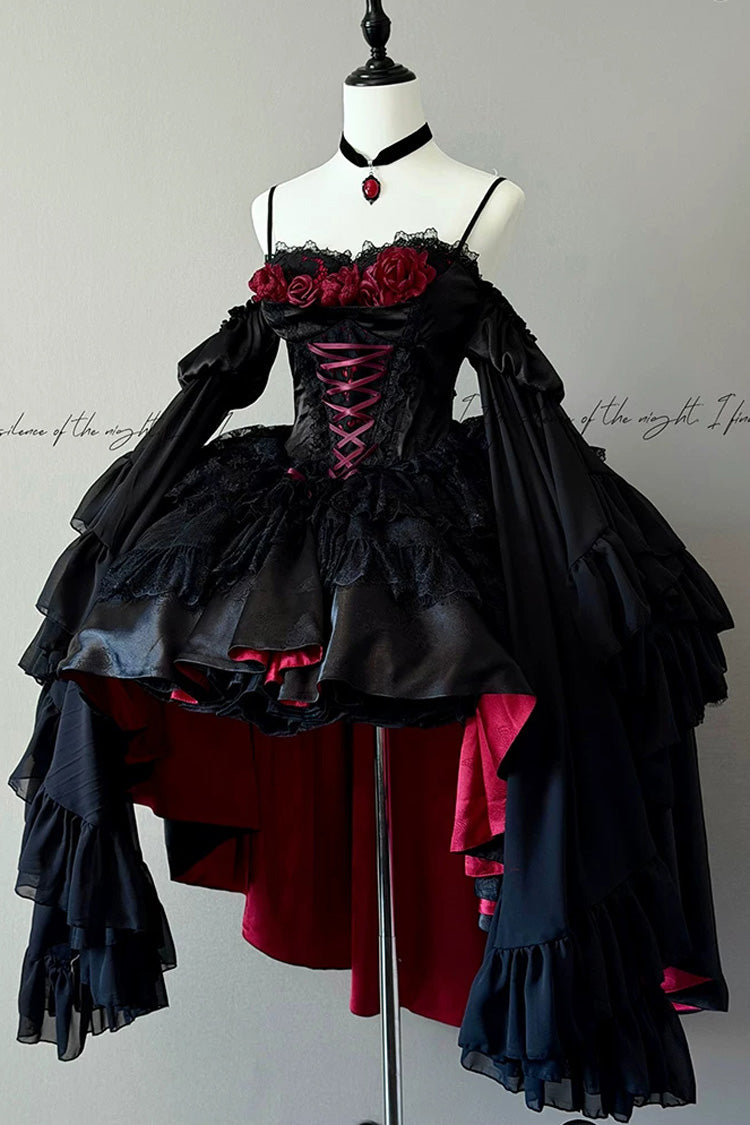 Blood Feast Halloween Off-Shoulder JSK Dress with Ruffles - Noir