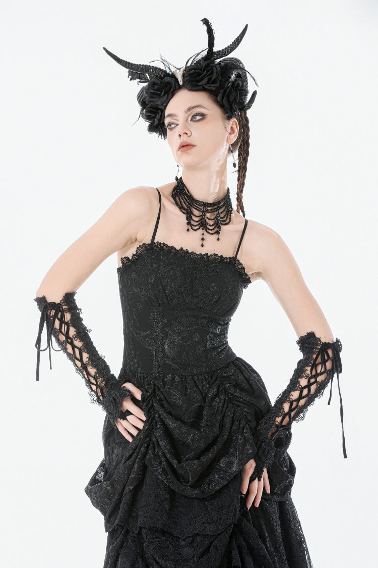 Embroidered Peplum Court Slip Dress in Gothic Style