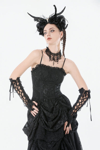 Embroidered Peplum Court Slip Dress in Gothic Style
