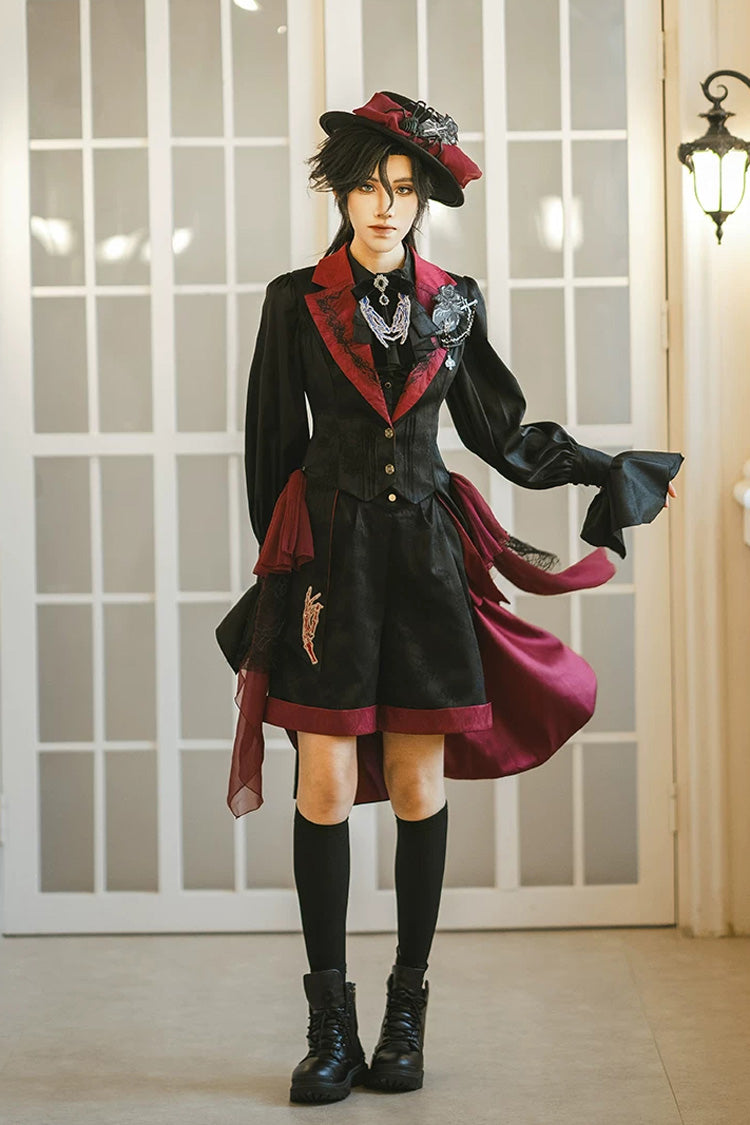 Moonlit Return Jacquard Ouji Lolita Set with Lace-Up - Noir