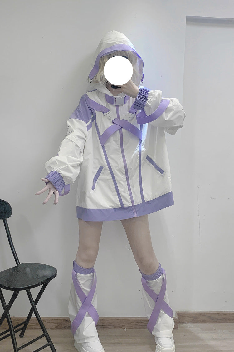 Cyberpunk Functional Print Hooded Jirai Kei Sport Coat