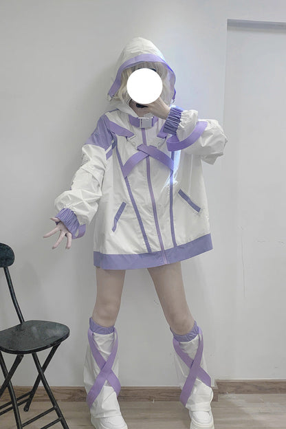 Cyberpunk Functional Print Hooded Jirai Kei Sport Coat