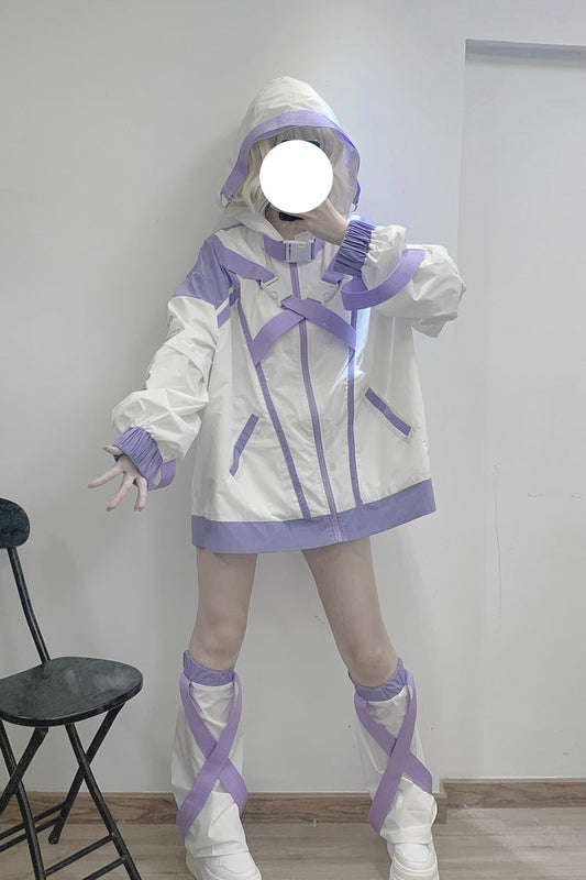 Cyberpunk Functional Print Hooded Jirai Kei Sport Coat