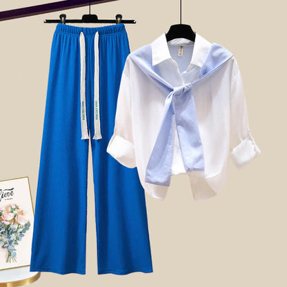 Stripe Casual Print Pants Wide Shirt Leg