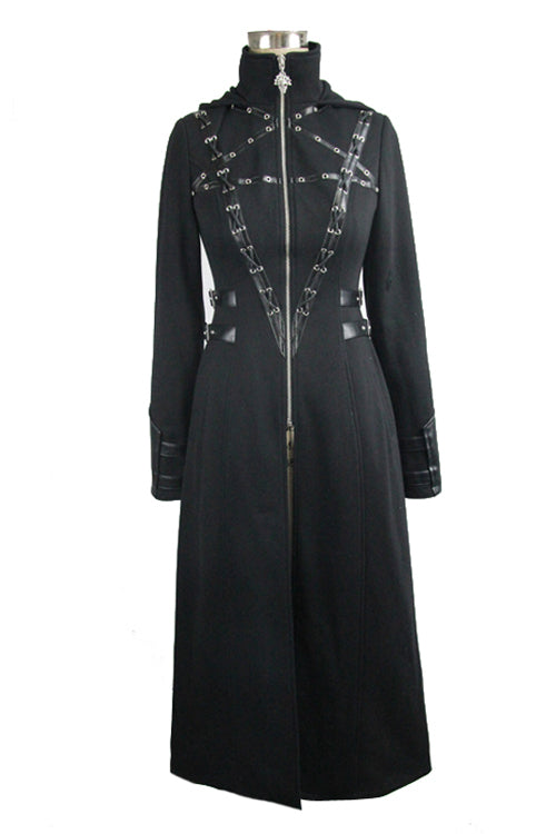 Inverted Pentagram Print Longline Gothic Overcoat