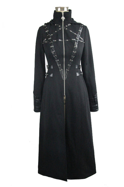 Inverted Pentagram Print Longline Gothic Overcoat
